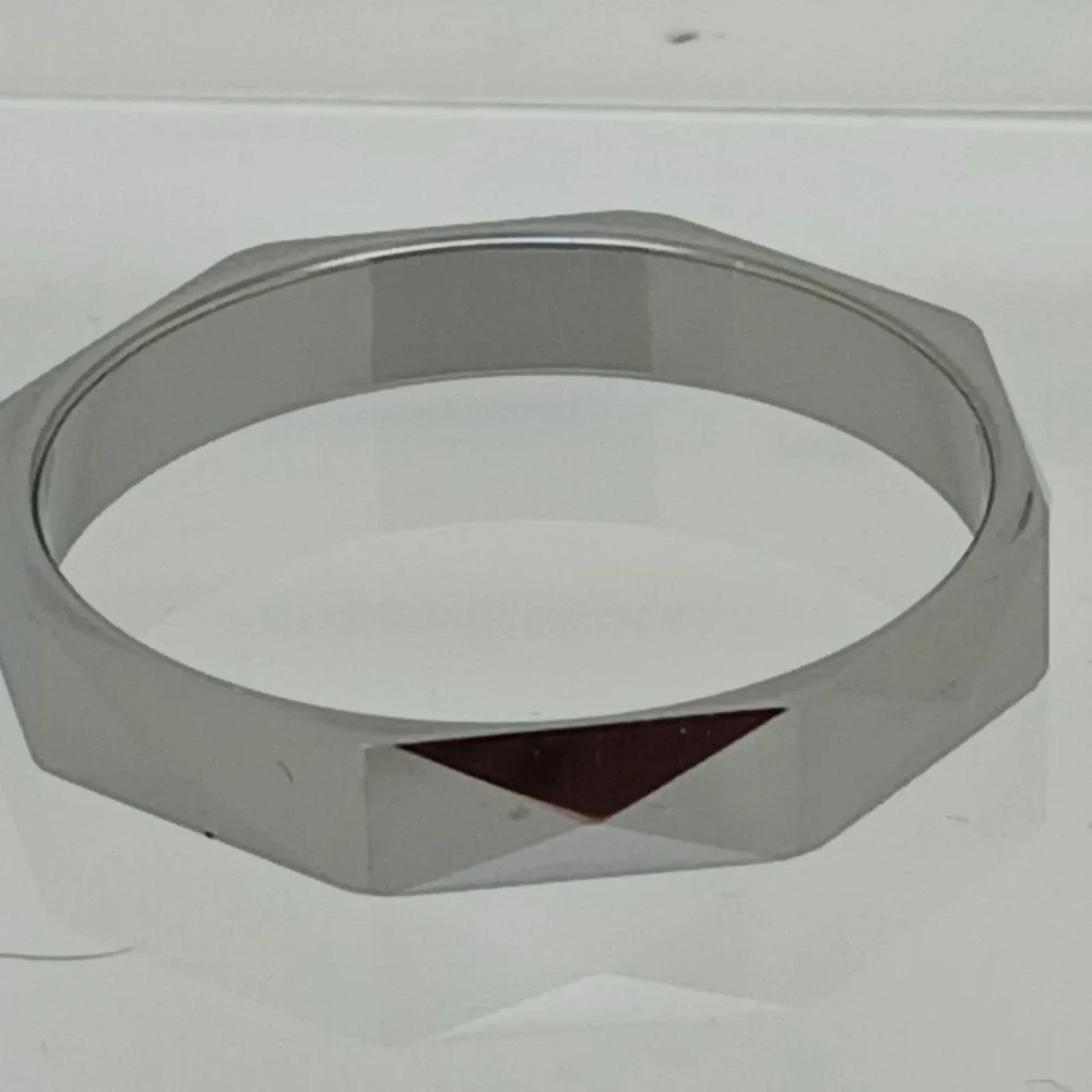 Vintage Tungsten Carbide Faceted Geometric Ring Size 10 Silver 4mm 1990s Y2K New